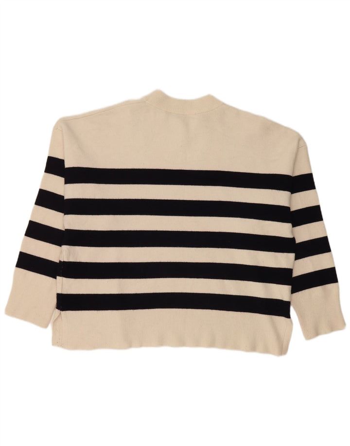 Zara Womens Oversized Crew Neck Jumper Sweater UK 10 Small White Striped