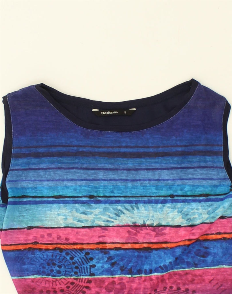 DESIGUAL Womens Sleeveless Blouse Top UK 10 Small Blue Striped Polyester | Vintage Desigual | Thrift | Second-Hand Desigual | Used Clothing | Messina Hembry 