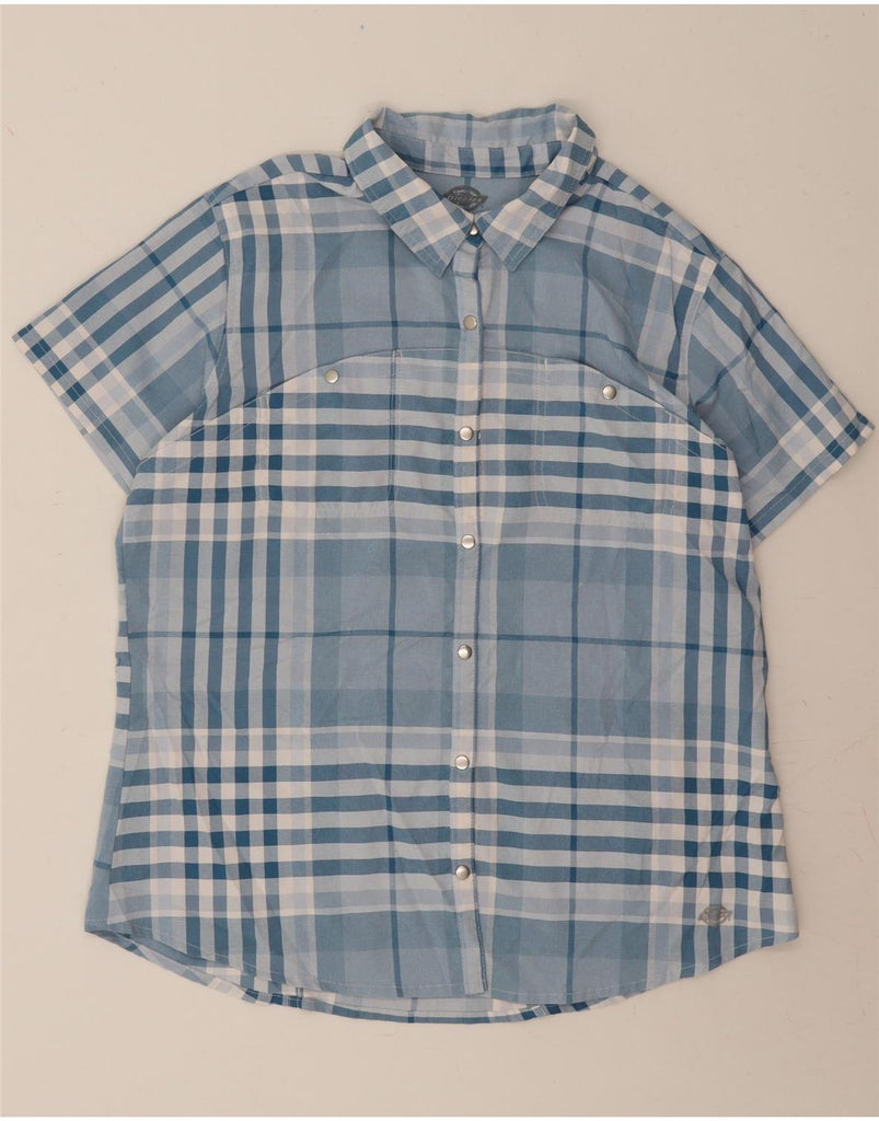 DICKIES Womens Short Sleeve Shirt UK 16 Large Blue Check Polyester Vintage Dickies and Second-Hand Dickies from Messina Hembry 
