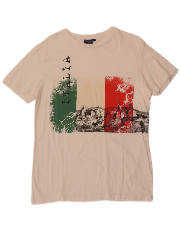 Lotto Mens Italia Graphic T-Shirt Top Large White Cotton