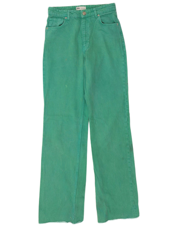 Zara Womens High Rise Straight Jeans EU 38 Small W28 L34 Green Cotton
