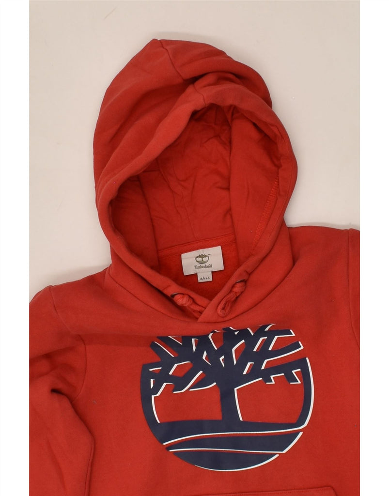 TIMBERLAND Boys Graphic Hoodie Jumper 7-8 Years Red Cotton | Vintage Timberland | Thrift | Second-Hand Timberland | Used Clothing | Messina Hembry 