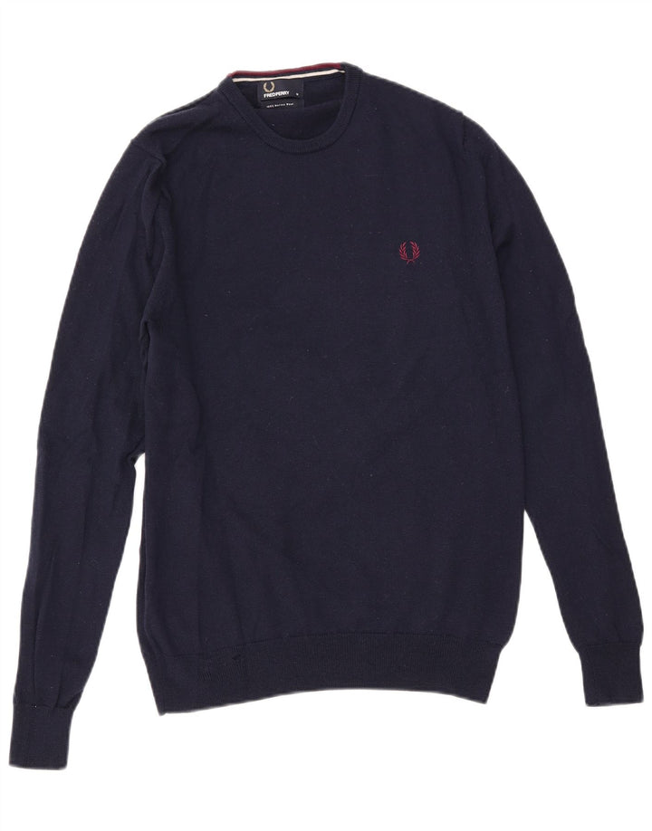 Fred Perry Mens Crew Neck Jumper Sweater Medium Navy Blue Wool