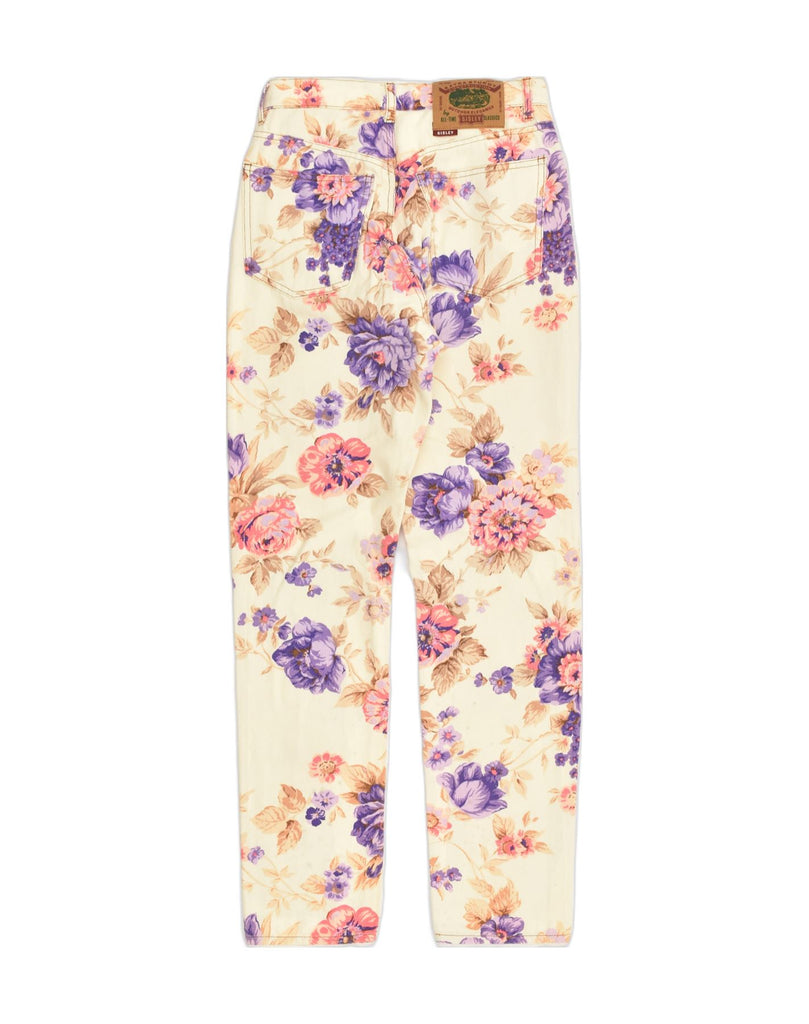 SISLEY Womens Slim Casual Trousers W24 L28 Beige Floral Cotton | Vintage Sisley | Thrift | Second-Hand Sisley | Used Clothing | Messina Hembry 