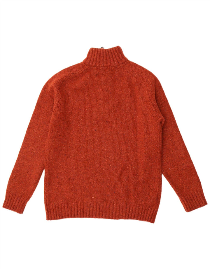 John Lewis Mens Zip Neck Jumper Sweater Medium Maroon Flecked Merino Wool