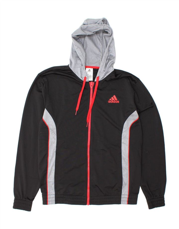 ADIDAS Mens Hooded Tracksuit Top Jacket Large Black Colourblock Polyester Vintage Adidas and Second-Hand Adidas from Messina Hembry 
