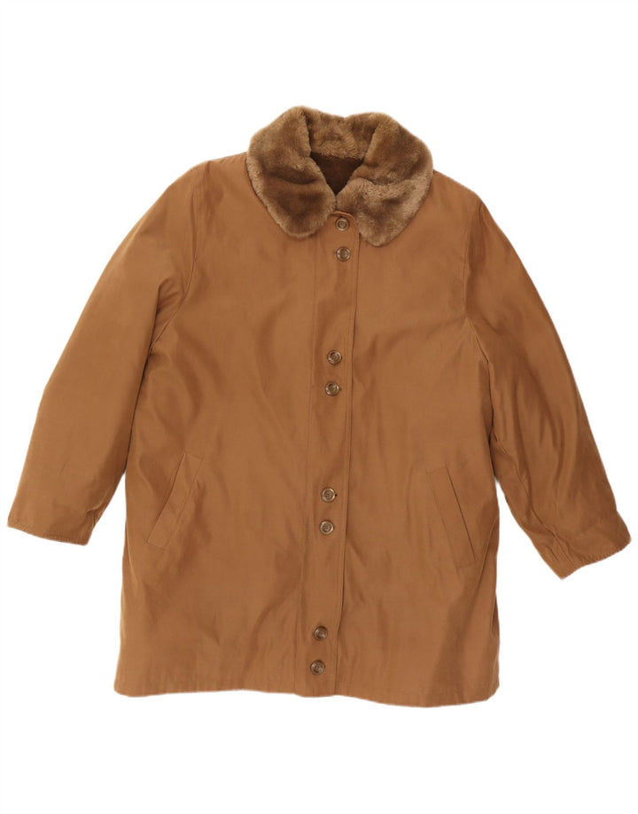 VINTAGE Womens Sherpa Coat UK 16 Large Brown Polyester