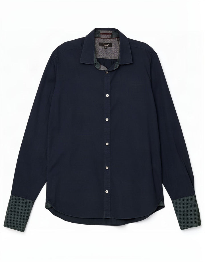Ted Baker Mens Formal Shirt Size 15.5 Medium Navy Blue Spotted