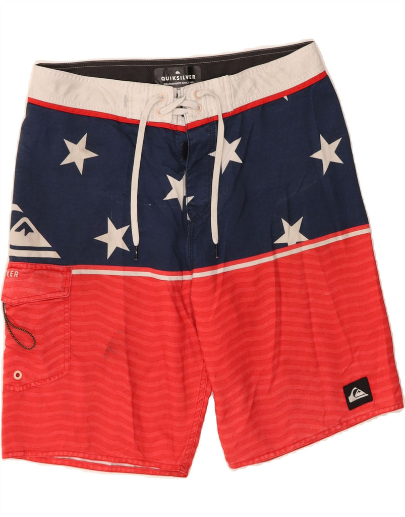QUIKSILVER Mens Graphic Swimming Shorts Medium Red Colourblock Polyester Vintage Quiksilver and Second-Hand Quiksilver from Messina Hembry 