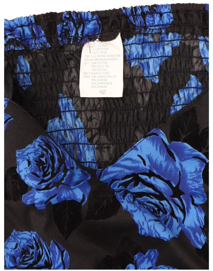 VINTAGE Womens Sleeveless A-Line Dress IT 42 Medium Blue Floral Polyester