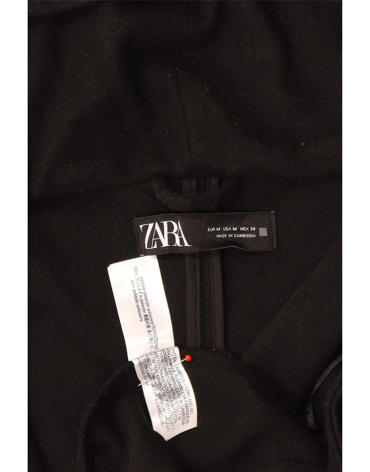 Zara Womens Hooded Overcoat UK 14 Medium Black Polyester