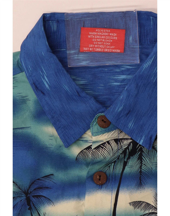 Lowes Mens Short Sleeve Shirt Large Blue Flecked Polyester Hawaiian