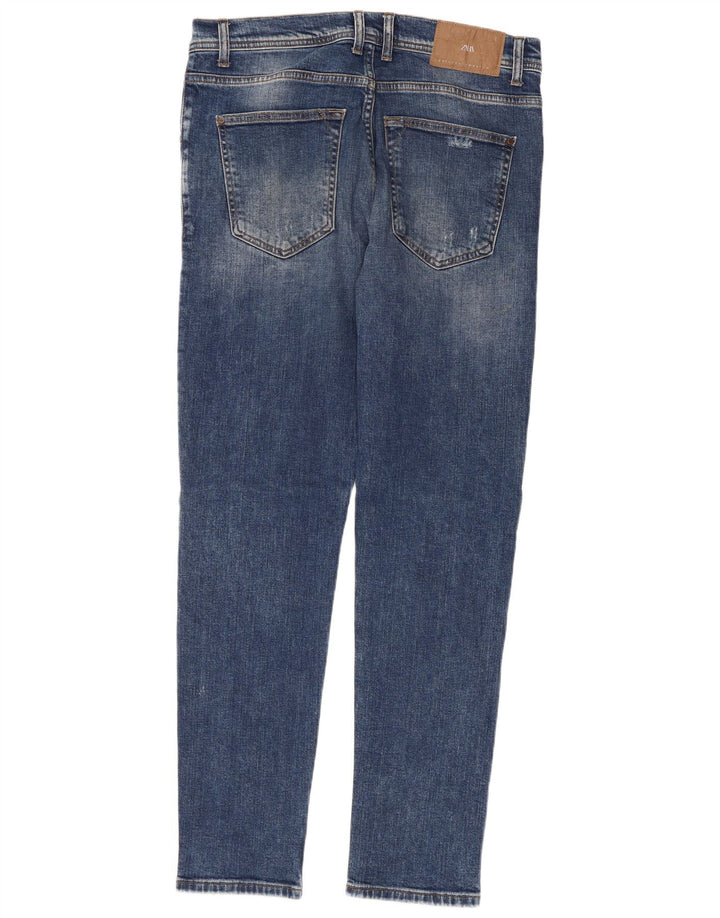 Zara Mens Distressed Slim Jeans EU 42 Large W32 L30 Blue Cotton