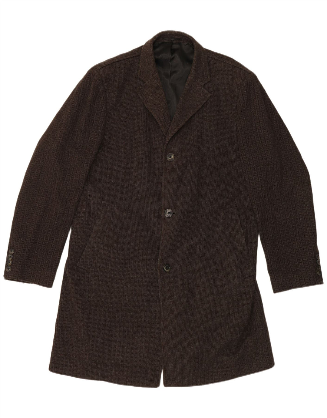 GANT Mens Overcoat UK 42 XL Brown Herringbone Wool