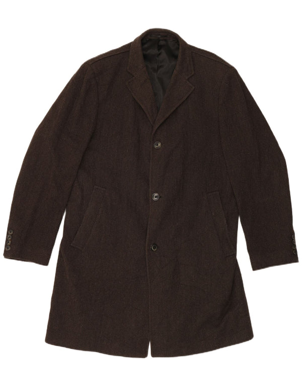 GANT Mens Overcoat UK 42 XL Brown Herringbone Wool
