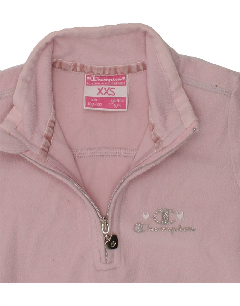 CHAMPION Girls Zip Neck Fleece Jumper 3-4 Years 2XS Pink Polyester | Vintage Champion | Thrift | Second-Hand Champion | Used Clothing | Messina Hembry 