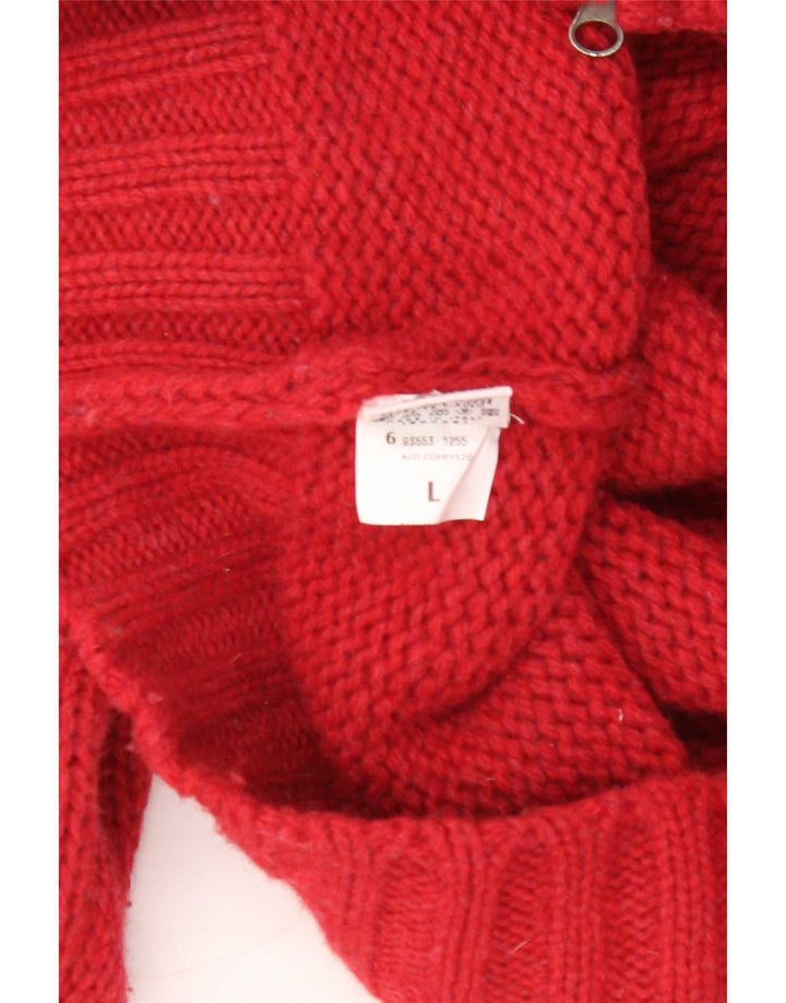 White Sails Mens Cardigan Sweater Large Red Virgin Wool
