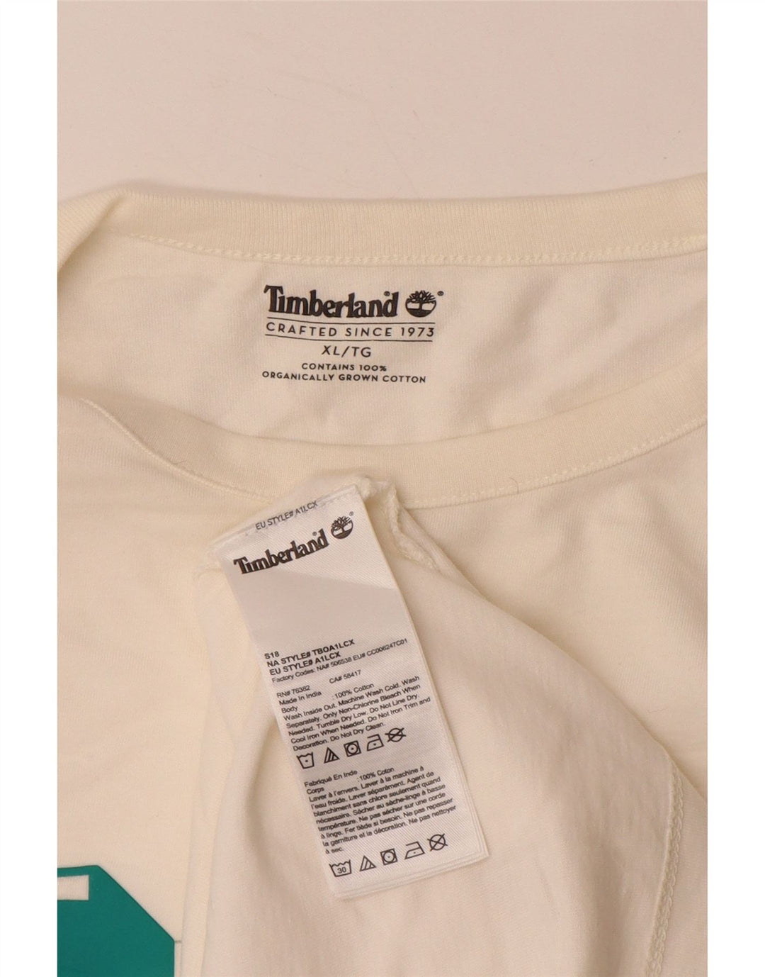 TIMBERLAND Mens Graphic Top Long Sleeve XL Off White Cotton