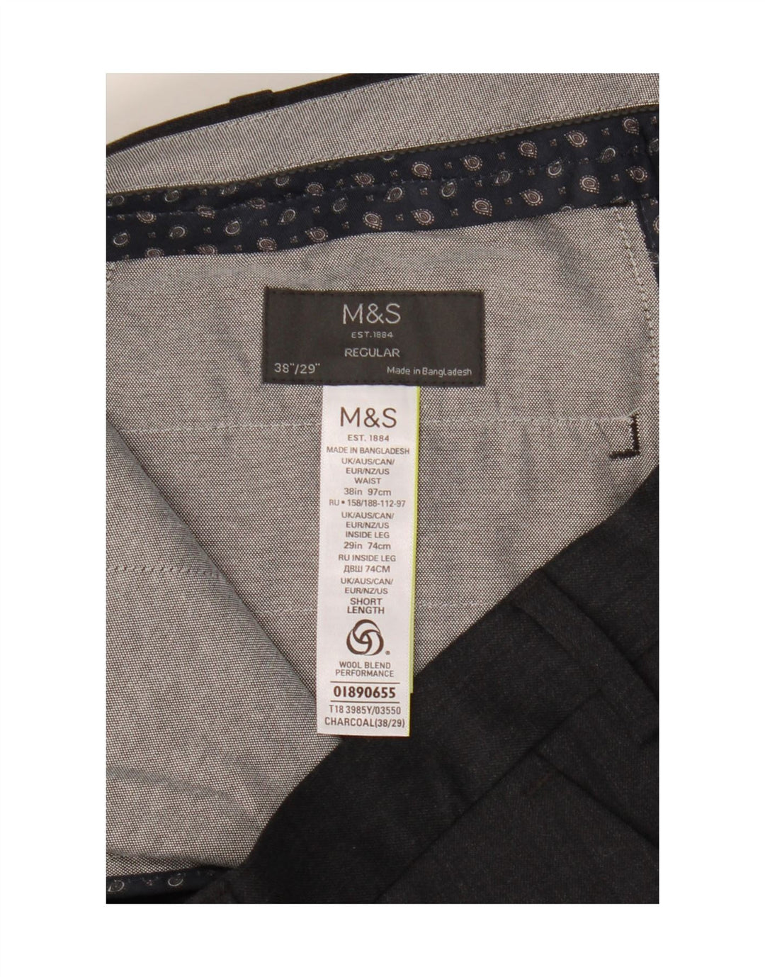 Marks & Spencer Mens Regular Suit Trousers W38 L29 Grey Polyester
