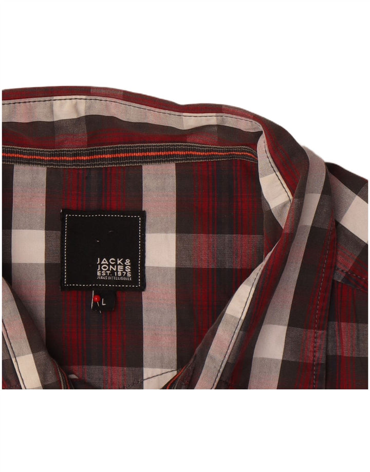 Jack & Jones Mens Shirt Large Burgundy Check Cotton