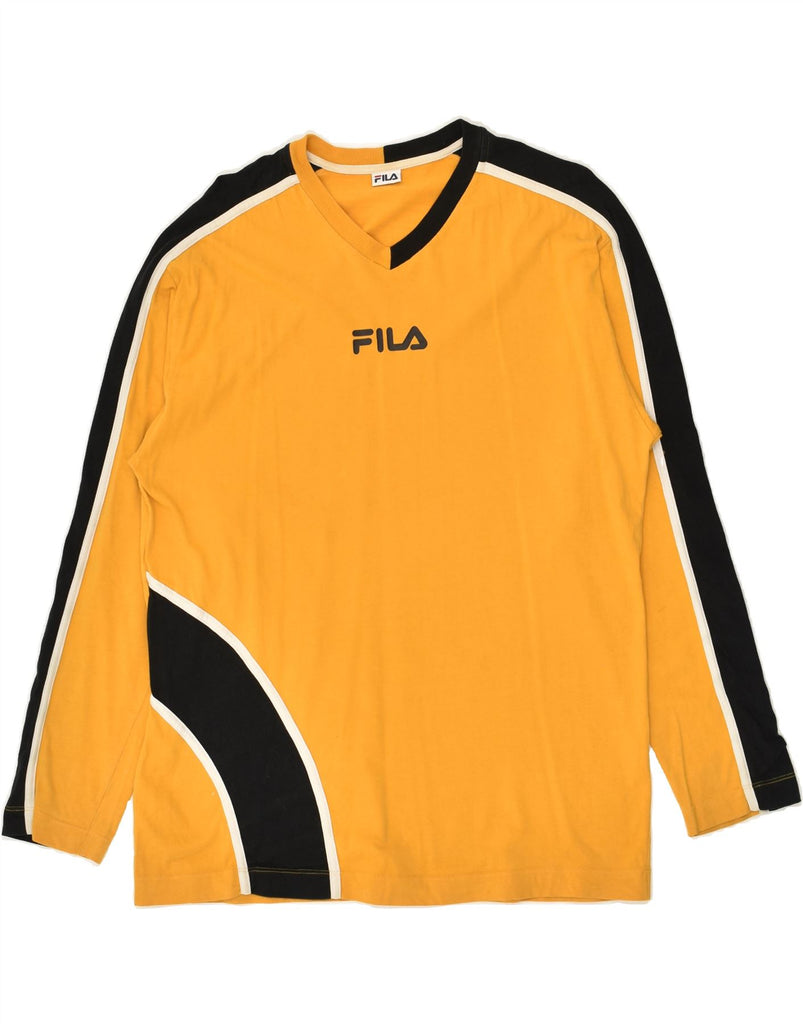 FILA Mens Graphic Top Long Sleeve Small Yellow Colourblock | Vintage Fila | Thrift | Second-Hand Fila | Used Clothing | Messina Hembry 