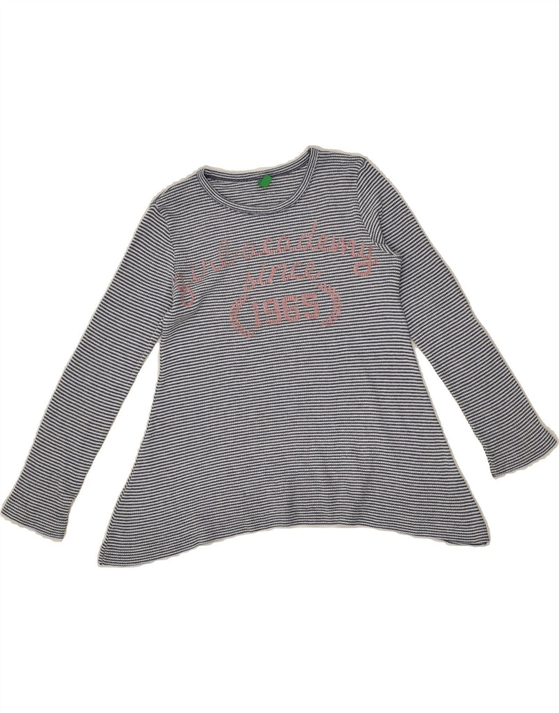 BENETTON Girls Graphic Long Sleeve Tunic Top 5-6 Years Grey Striped | Vintage Benetton | Thrift | Second-Hand Benetton | Used Clothing | Messina Hembry 