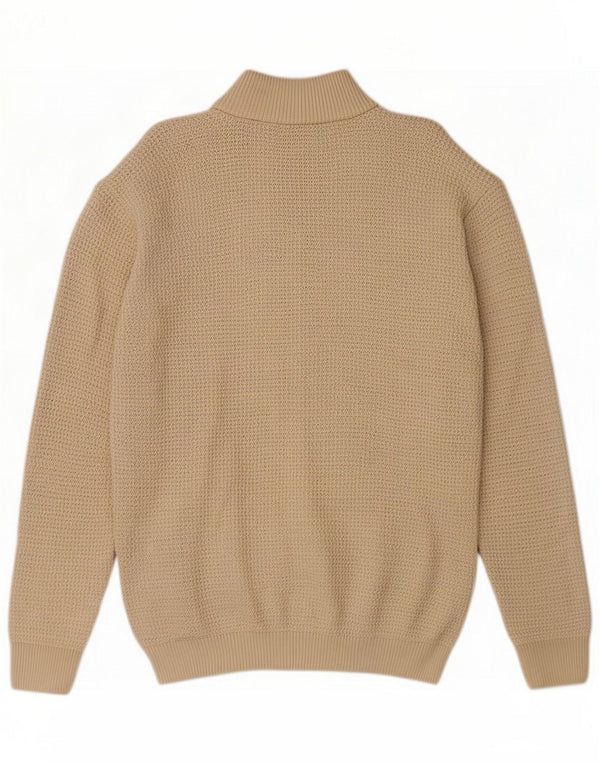 Zara Mens Full Zip Cardigan Sweater Large Beige Cotton