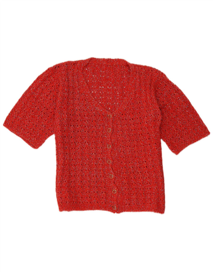 Vintage Womens Short Sleeve Cardigan Sweater UK 14 Medium Red