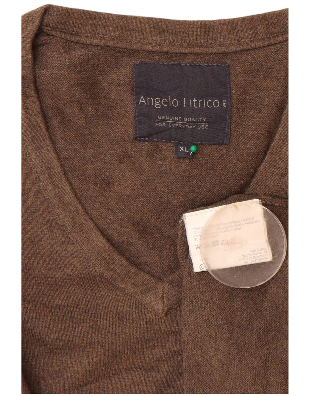 Angelo Litrico Mens V-Neck Jumper Sweater XL Brown Cotton