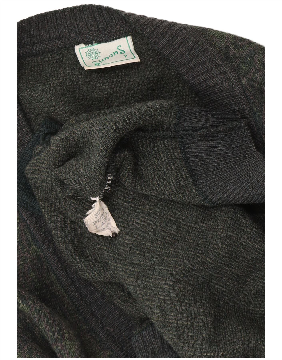 Vintage Mens Cardigan Sweater Large Khaki Geometric Wool