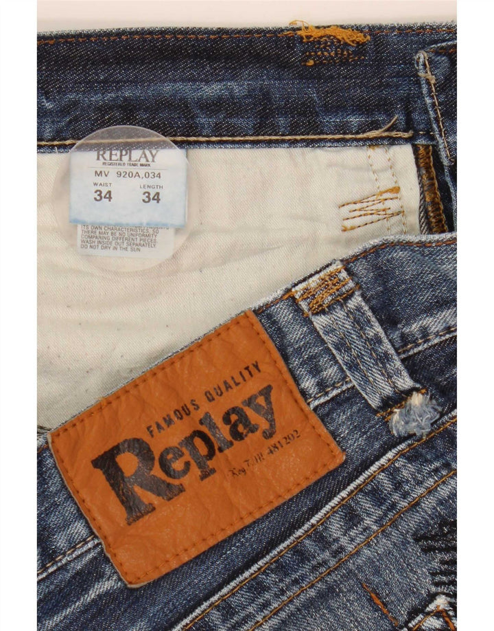 Replay Mens Denim Shorts W34 Large Blue Cotton