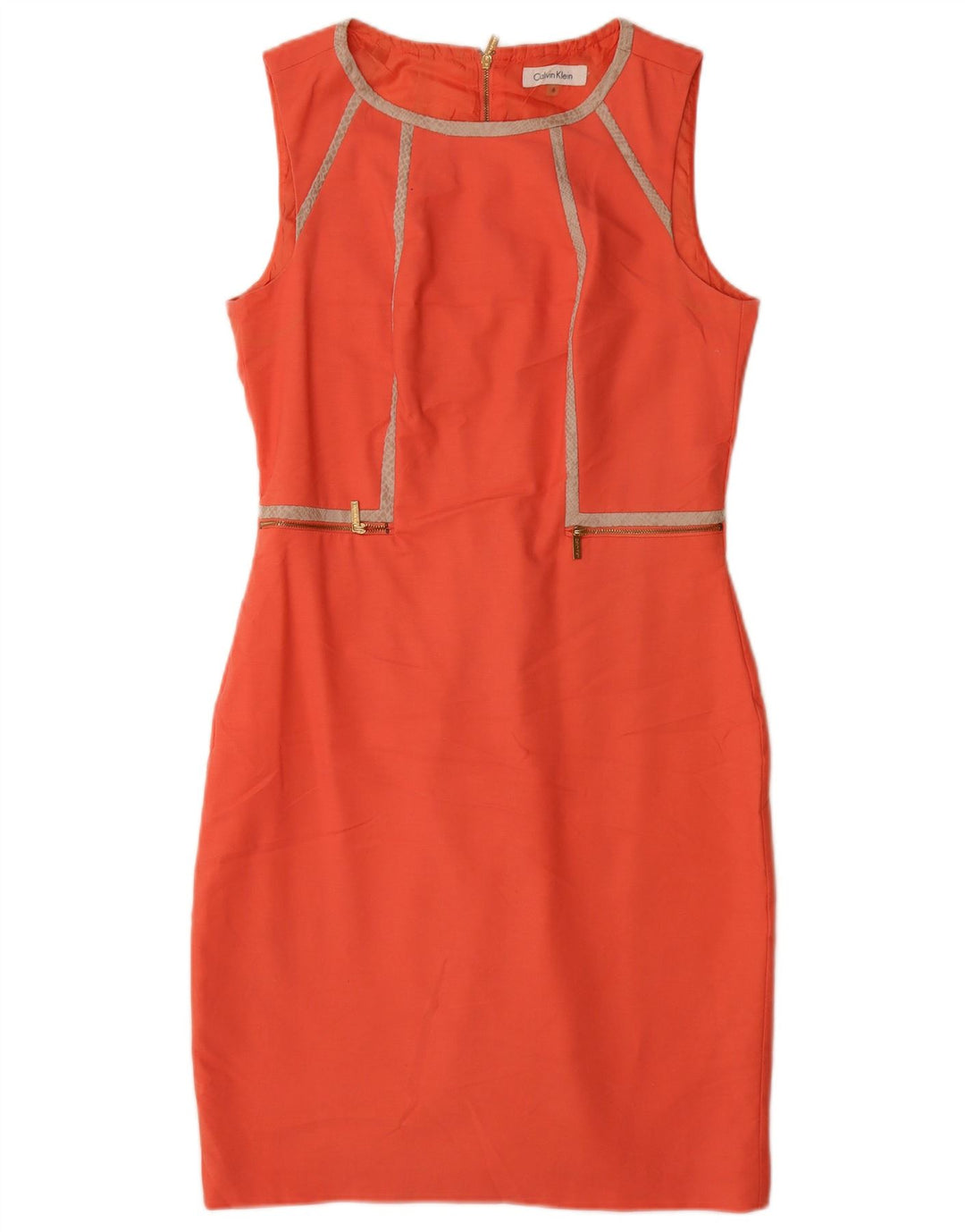 Calvin Klein Womens Sleeveless Sheath Dress US 6 Medium Orange