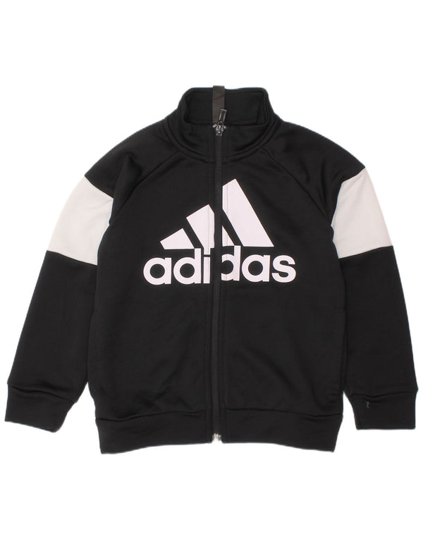 ADIDAS Boys Graphic Tracksuit Top Jacket 4-5 Years Black Colourblock