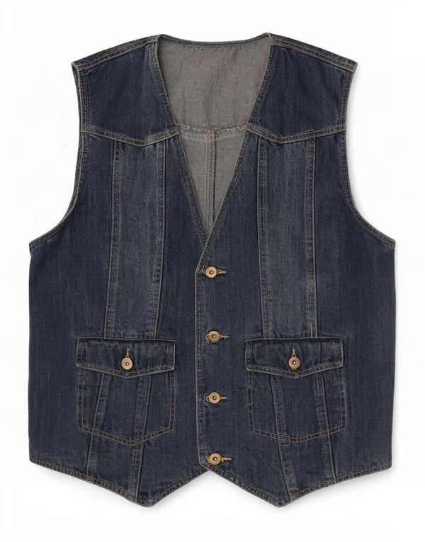 Vintage Mens Denim Waistcoat IT 52 Large Blue Cotton