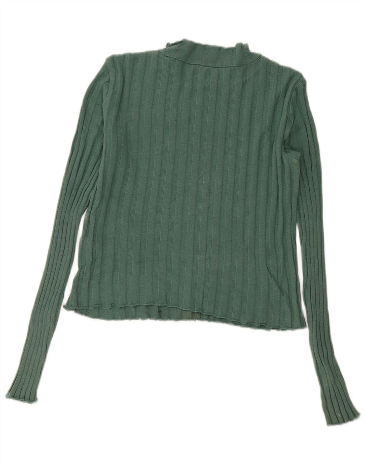 Zara Womens Crop Top Long Sleeve UK 12 Medium Green