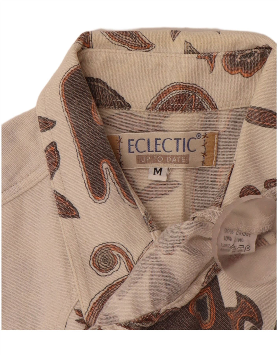 Vintage Mens Shirt Medium White Floral Cotton