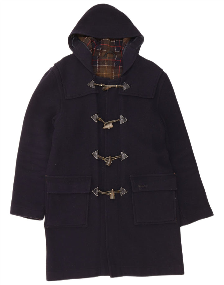 Barbour Mens Hooded Duffle Coat UK 36 Small Navy Blue Wool