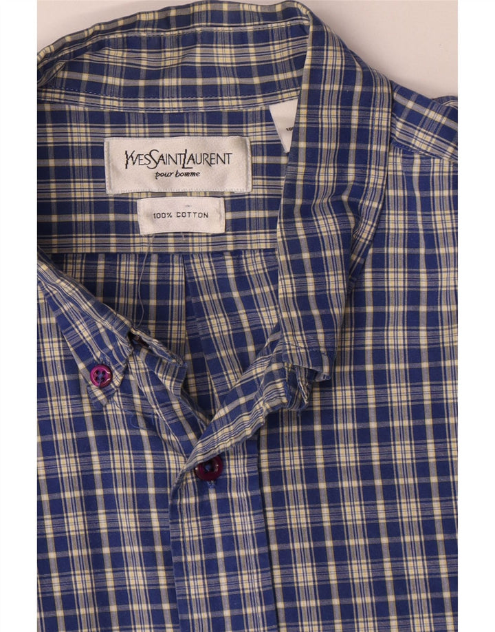 Yves Saint Laurent Mens Shirt Large Blue Check Cotton