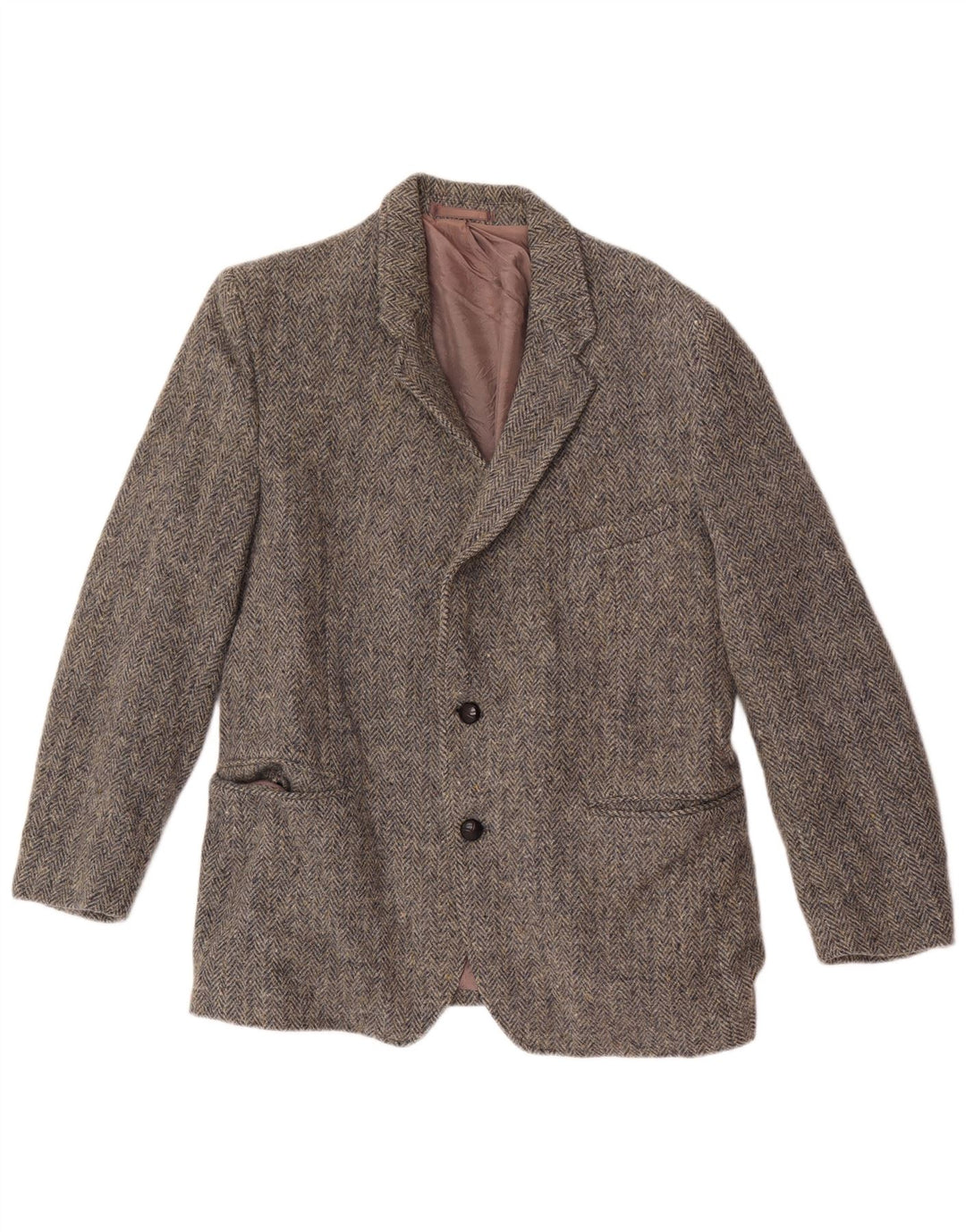 Harris Tweed Mens 2 Button Blazer Jacket UK 38 Medium Grey Herringbone Wool
