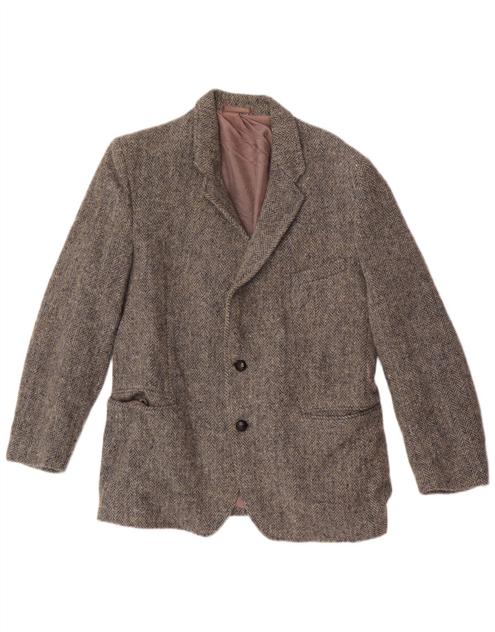 Harris Tweed Mens 2 Button Blazer Jacket UK 38 Medium Grey Herringbone Wool