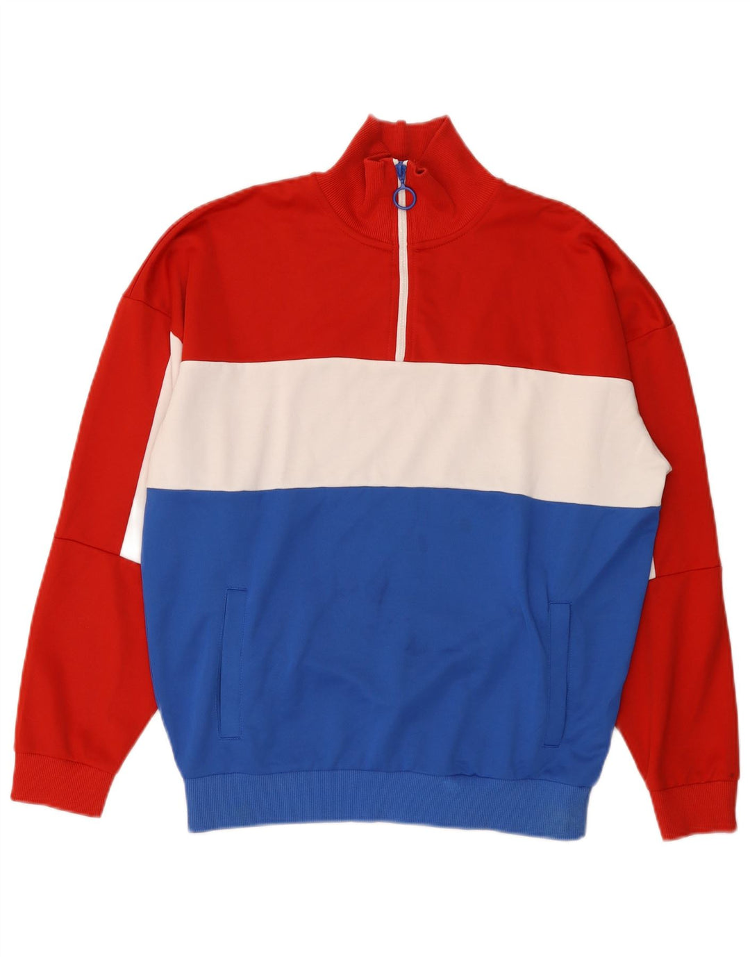 ZARA Mens Zip Neck Sweatshirt Jumper Medium Multicoloured Colourblock