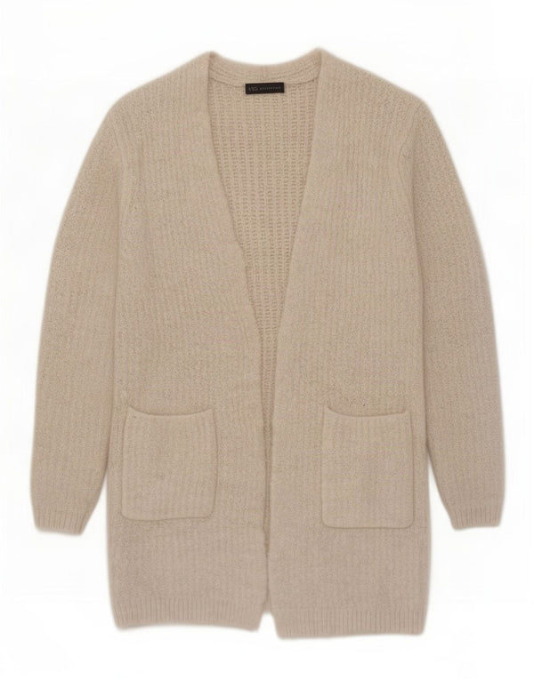 Marks & Spencer Womens Longline Open Cardigan Sweater UK 10 Small Beige
