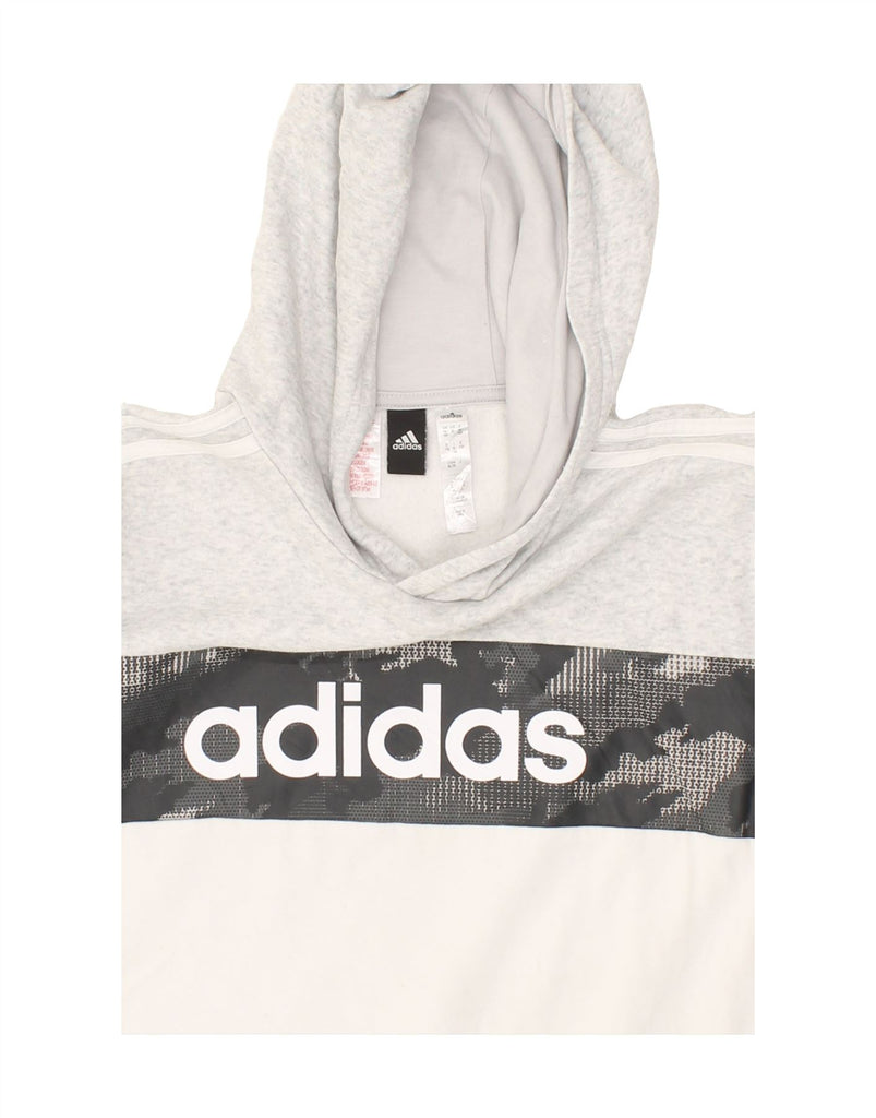 ADIDAS Boys Graphic Hoodie Jumper 15-16 Years Grey Colourblock Cotton | Vintage Adidas | Thrift | Second-Hand Adidas | Used Clothing | Messina Hembry 