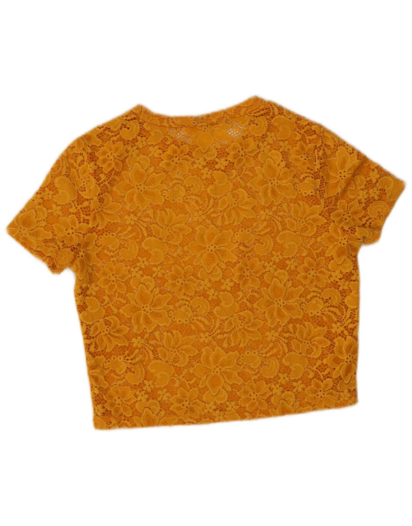 Zara Womens Crop Blouse Top UK 10 Small Yellow Floral