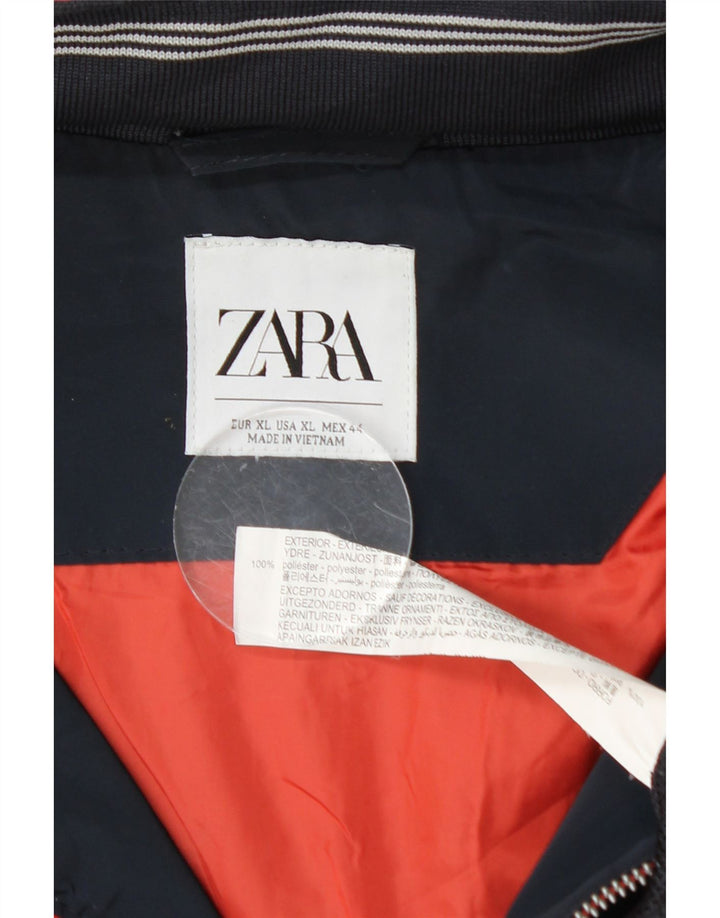 ZARA Mens Hooded Rain Jacket UK 42 XL Navy Blue Polyester Vintage Zara and Second-Hand Zara from Messina Hembry 