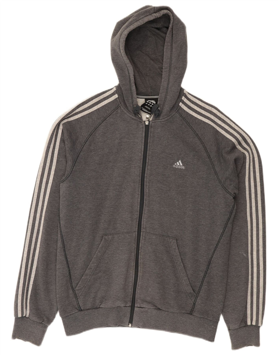 Adidas Mens Zip Hoodie Sweater Large Grey Cotton
