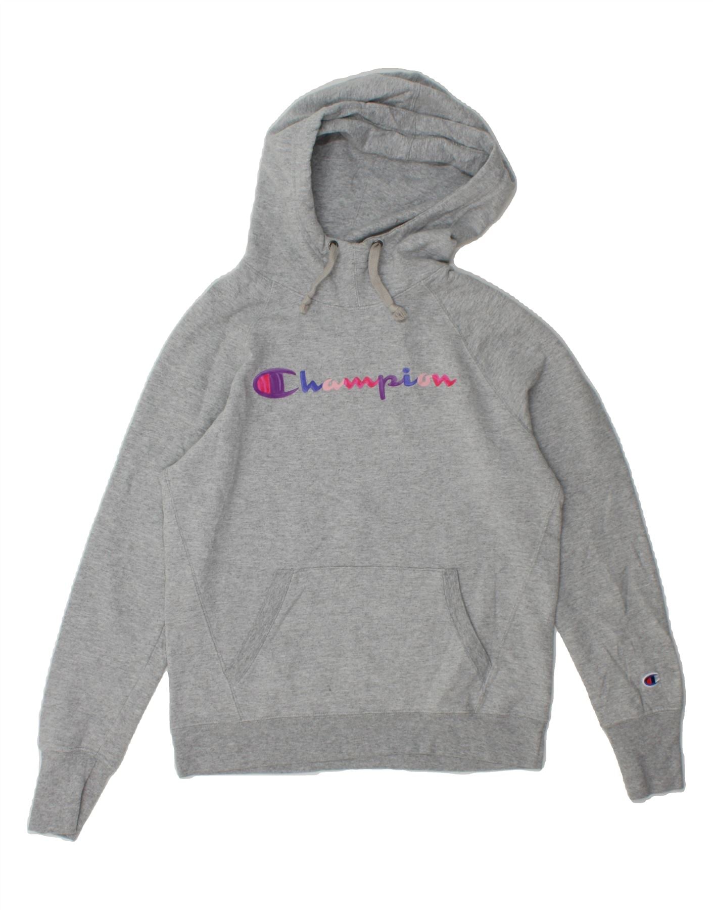 CHAMPION Womens Graphic Oversized Hoodie Jumper UK 10 Small Grey