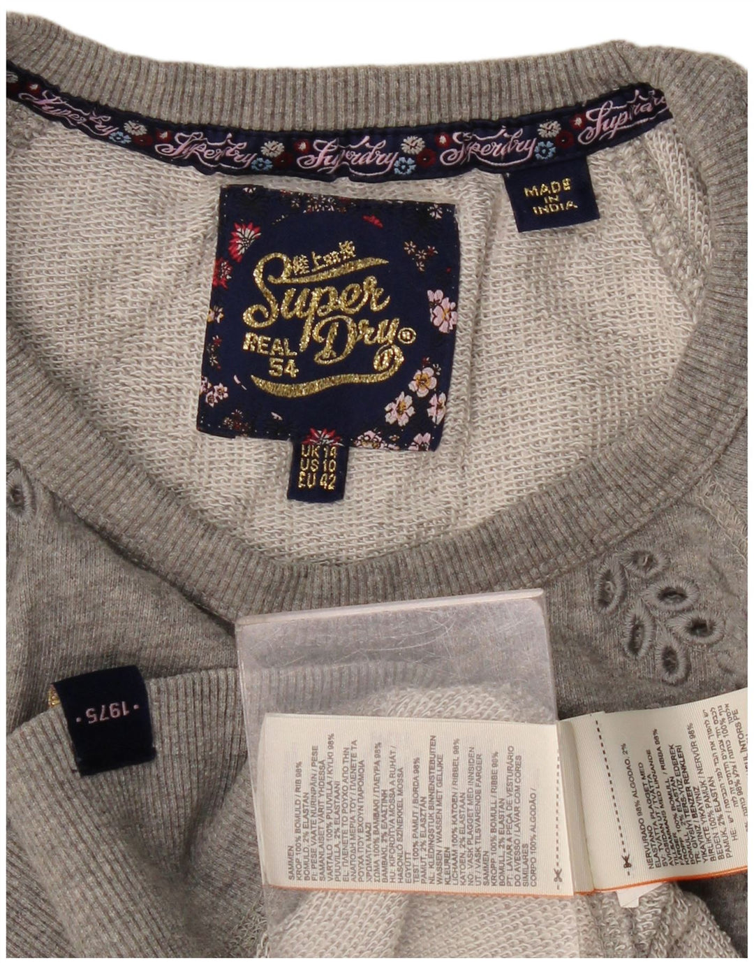 Superdry Womens Sweatshirt Jumper UK 14 Medium Grey Cotton