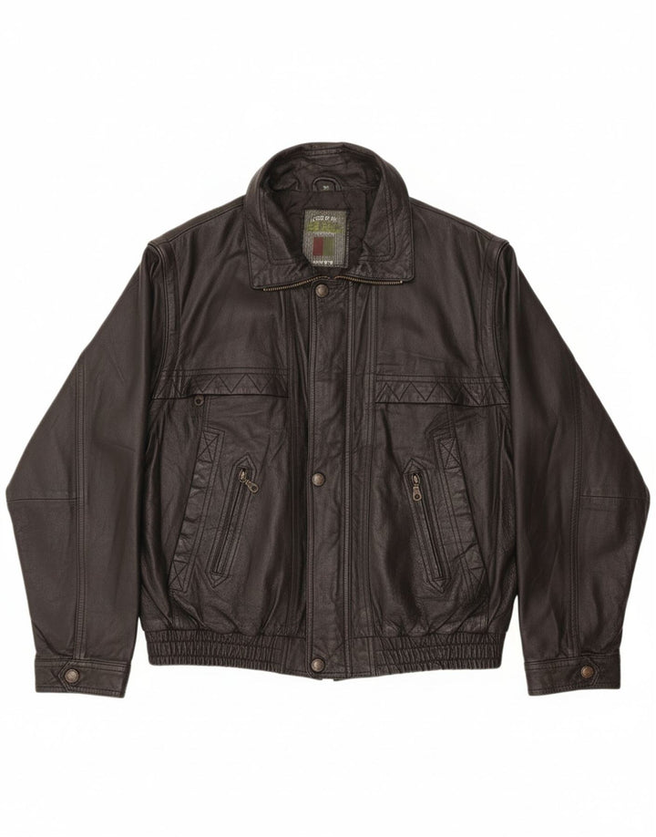 VINTAGE Mens Leather Jacket IT 54 2XL Black Leather