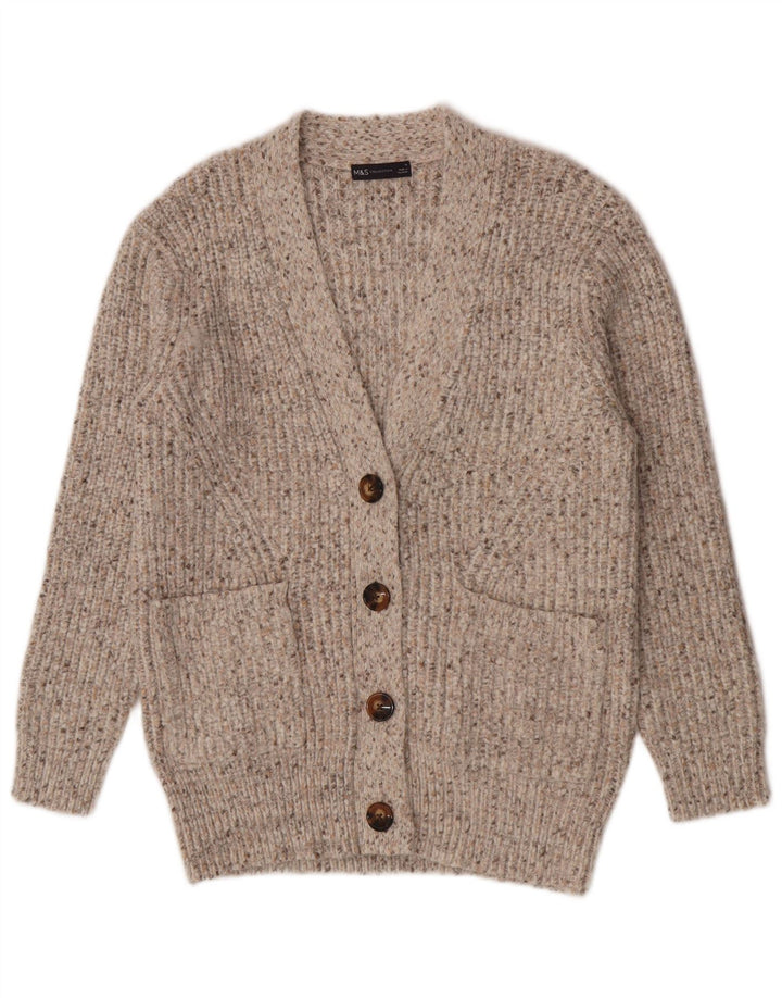 Marks & Spencer Womens Cardigan Sweater UK 14 Medium Beige Flecked